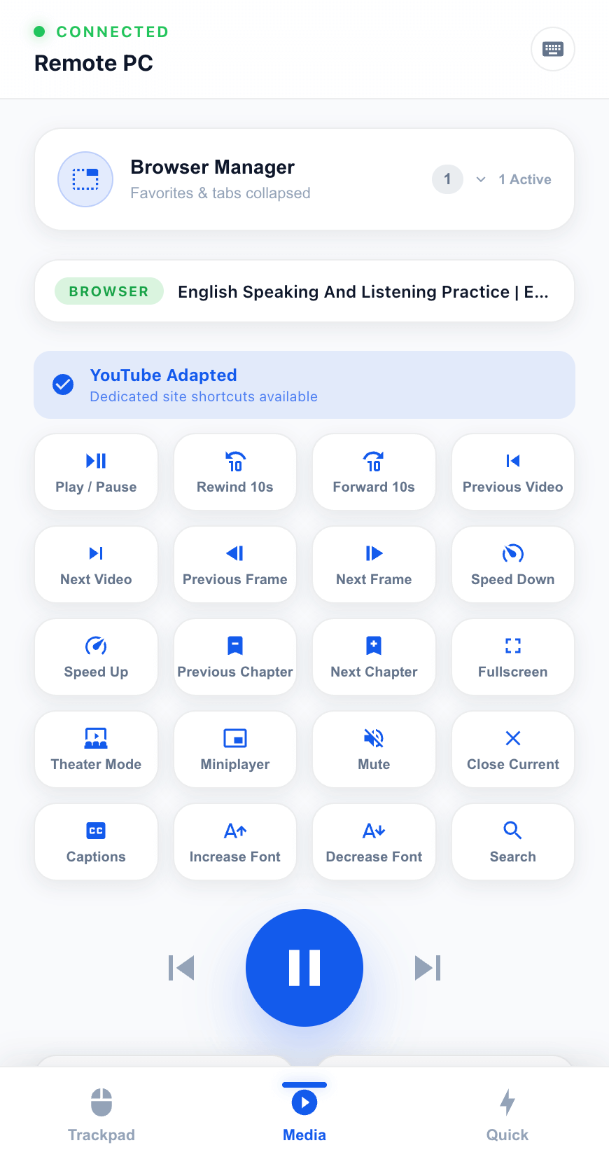 HandyMote control interface preview